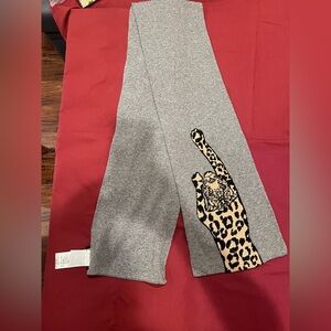 Gray Scarf with Leopard Print Accent